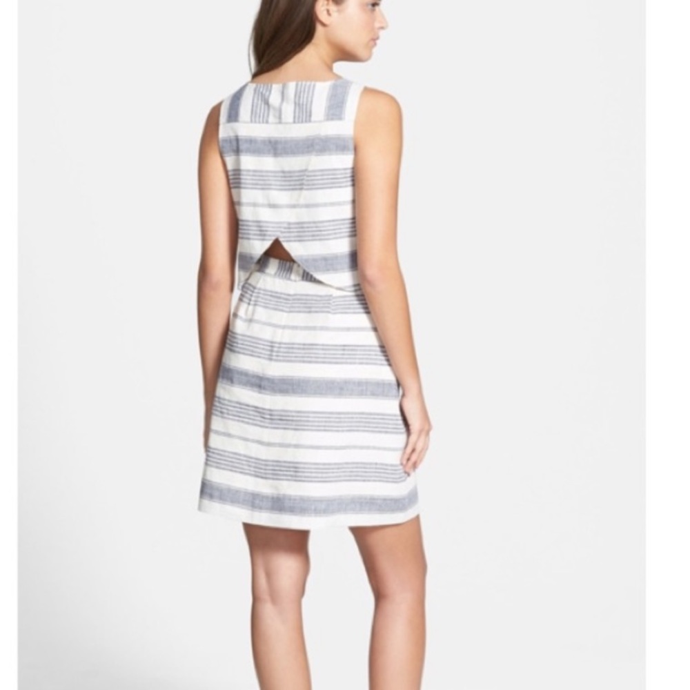 Madewell Linen-Blend Dress, White Stripe, Overlay, Lined, Fit & Flare Size 4
